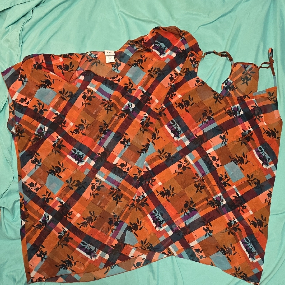 CAbi Women's Plaid Blouse - Orange and Blue